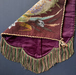 Antique English Victorian Era Beaded Needlepoint Large Fire Screen with Lush Fringe, c. 1850s