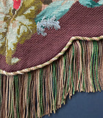 Antique English Victorian Era Beaded Needlepoint Large Fire Screen with Lush Fringe, c. 1850s