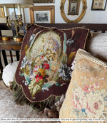 Antique English Victorian Era Beaded Needlepoint Large Fire Screen with Lush Fringe, c. 1850s