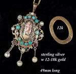 RARE 18th Century French 18k Gold and Silver Pendant, Kiln-fired Enamel Plaque, Gems, Pearls Locket