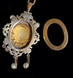 RARE 18th Century French 18k Gold and Silver Pendant, Kiln-fired Enamel Plaque, Gems, Pearls Locket