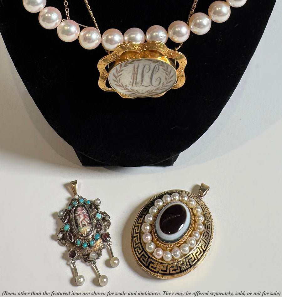 RARE 18th Century French 18k Gold and Silver Pendant, Kiln-fired Enamel Plaque, Gems, Pearls Locket