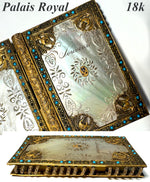 Antique French Palais Royal Mother of Pearl, Ormolu Souvenir Notebook Aide Memoire 18k w Turquoise