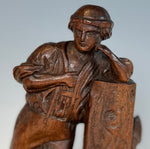 Large 13.5" Desk Stand Inkwell in Hand Carved Wood Black Forest with Figure of a Man