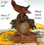 Antique Hand Carved Swiss German Black Forest Pocket Watch Stand with Bird, Excellent