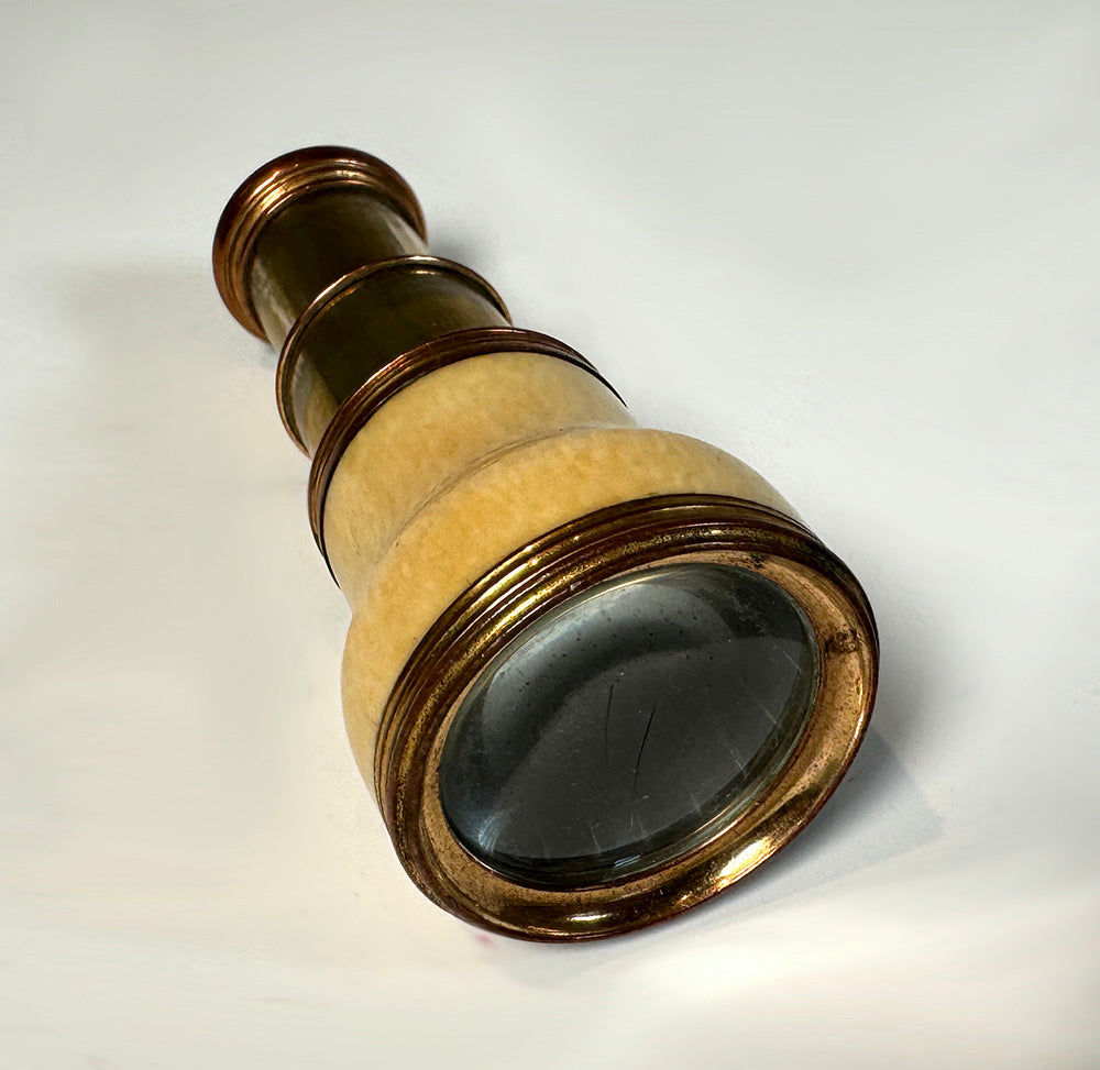 Petite Antique French 2-Draw Telescope Monocular, Opera Glass with Ivory Barrel Cover