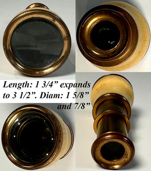 Petite Antique French 2-Draw Telescope Monocular, Opera Glass with Ivory Barrel Cover