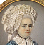 Antique French 18th Century Portrait Miniature, Beautiful Woman in Huge Bonnet, Lace