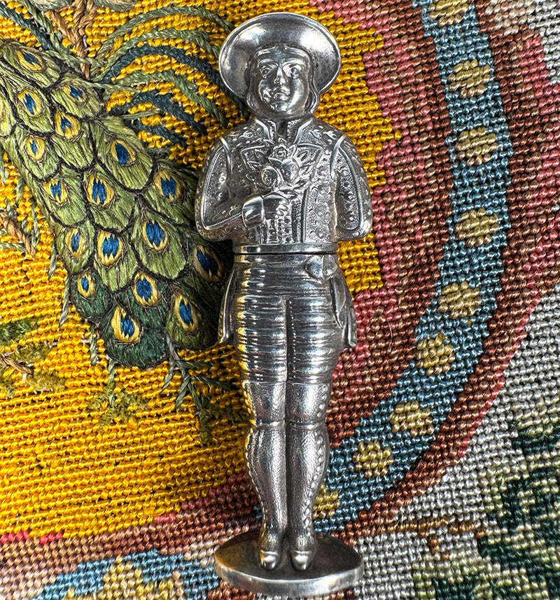 Fabulous Antique 18th Century French or Dutch Figural Unmarked Silver Needle Case, Etui