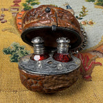 RARE Antique French Cranberry Glass, Silver Scent or Perfume Caddy, Nécessaire, is a Real Walnut Shell