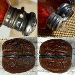 RARE Antique French Cranberry Glass, Silver Scent or Perfume Caddy, Nécessaire, is a Real Walnut Shell