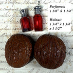 RARE Antique French Cranberry Glass, Silver Scent or Perfume Caddy, Nécessaire, is a Real Walnut Shell