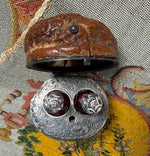 RARE Antique French Cranberry Glass, Silver Scent or Perfume Caddy, Nécessaire, is a Real Walnut Shell