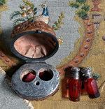 RARE Antique French Cranberry Glass, Silver Scent or Perfume Caddy, Nécessaire, is a Real Walnut Shell