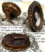 Charming c.1840s Portrait Miniature of a Child, Young Girl in French Paste Gem Set Easel Frame