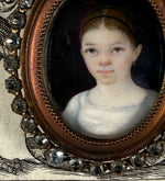 Charming c.1840s Portrait Miniature of a Child, Young Girl in French Paste Gem Set Easel Frame