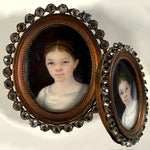 Charming c.1840s Portrait Miniature of a Child, Young Girl in French Paste Gem Set Easel Frame