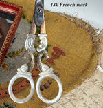 Fine Antique French Palais Royal 18k Mother of Pearl Sewing Nécessaire, Etui, Set Figural Scissors, 7 Tools