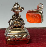 Antique Victorian Era Gold Plate & Carnelian Wax Seal or Sceau, Fob Seal, Monogram