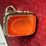 Antique Victorian Era Gold Plate & Carnelian Wax Seal or Sceau, Fob Seal, Monogram