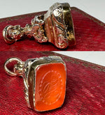 Antique Victorian Era Gold Plate & Carnelian Wax Seal or Sceau, Fob Seal, Monogram