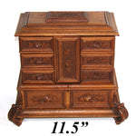 Antique Victorian Black Forest Carved 11.5" Tall 4-Tier Jewelry Chest, Box with Foliate Accents