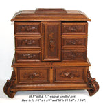 Antique Victorian Black Forest Carved 11.5" Tall 4-Tier Jewelry Chest, Box with Foliate Accents