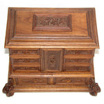 Antique Victorian Black Forest Carved 11.5" Tall 4-Tier Jewelry Chest, Box with Foliate Accents