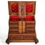 Antique Victorian Black Forest Carved 11.5" Tall 4-Tier Jewelry Chest, Box with Foliate Accents