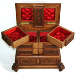 Antique Victorian Black Forest Carved 11.5" Tall 4-Tier Jewelry Chest, Box with Foliate Accents