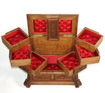 Antique Victorian Black Forest Carved 11.5" Tall 4-Tier Jewelry Chest, Box with Foliate Accents