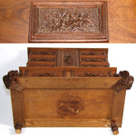 Antique Victorian Black Forest Carved 11.5" Tall 4-Tier Jewelry Chest, Box with Foliate Accents