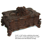 Antique Victorian Era Black Forest Carved 9.5" Jewelry Box, Serpentine Shape with Flowers