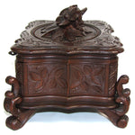 Antique Victorian Era Black Forest Carved 9.5" Jewelry Box, Serpentine Shape with Flowers