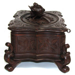 Antique Victorian Era Black Forest Carved 9.5" Jewelry Box, Serpentine Shape with Flowers