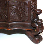 Antique Victorian Era Black Forest Carved 9.5" Jewelry Box, Serpentine Shape with Flowers