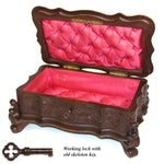 Antique Victorian Era Black Forest Carved 9.5" Jewelry Box, Serpentine Shape with Flowers