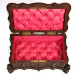 Antique Victorian Era Black Forest Carved 9.5" Jewelry Box, Serpentine Shape with Flowers