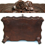 Antique Victorian Era Black Forest Carved 9.5" Jewelry Box, Serpentine Shape with Flowers