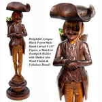 Antique 19th C. Swiss Black Forest Carved 9" Figural Match or Toothpick Holder, Jovial Figure