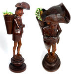 Antique 19th C. Swiss Black Forest Carved 9" Figural Match or Toothpick Holder, Jovial Figure