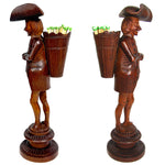 Antique 19th C. Swiss Black Forest Carved 9" Figural Match or Toothpick Holder, Jovial Figure