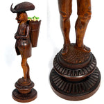 Antique 19th C. Swiss Black Forest Carved 9" Figural Match or Toothpick Holder, Jovial Figure
