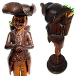Antique 19th C. Swiss Black Forest Carved 9" Figural Match or Toothpick Holder, Jovial Figure