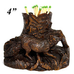 Antique Swiss Black Forest Carved Wood Tree Stump Match or Toothpick Holder with FOX