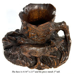 Antique Swiss Black Forest Carved Wood Tree Stump Match or Toothpick Holder with FOX