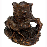 Antique Swiss Black Forest Carved Wood Tree Stump Match or Toothpick Holder with FOX