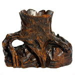 Antique Swiss Black Forest Carved Wood Tree Stump Match or Toothpick Holder with FOX