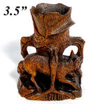 Antique Swiss Black Forest Carved Wood Tree Stump Match or Toothpick Holder with FOX