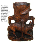 Antique Swiss Black Forest Carved Wood Tree Stump Match or Toothpick Holder with FOX